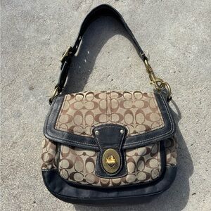 Vintage Coach Signature Brown and Black Shoulder Bag with serial number